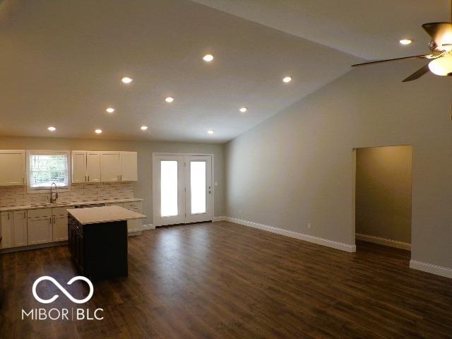 3204 N County Road 900 E, Seymour, IN 47274 - kitchen with a sink, ceiling fan, light countertops, recessed lighting, and baseboards