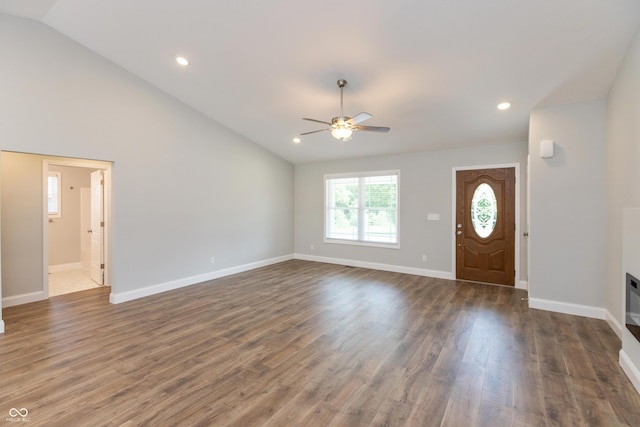 3204 N County Road 900 E, Seymour, IN 47274 - entryway featuring lofted ceiling, ceiling fan, dark wood-type flooring, and recessed lighting