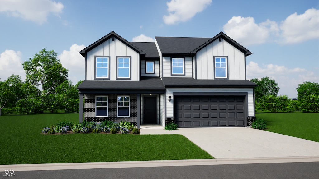 5002 Amber Wood Dr, Lawrence, IN 46235 - view of front of home featuring board and batten siding, a garage, concrete driveway, and a front yard