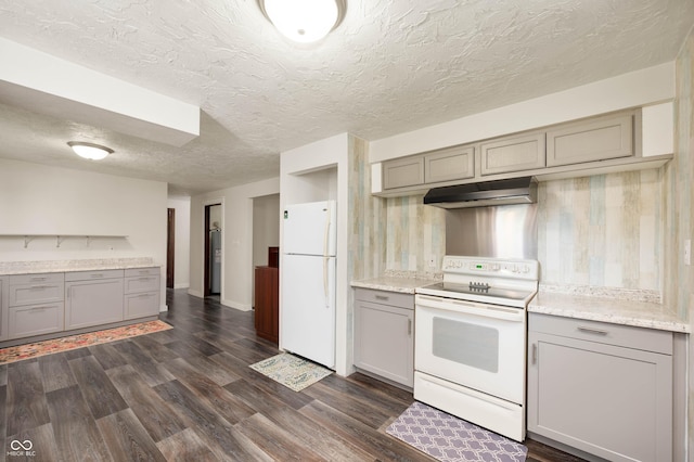 106 N Jamalee Way, Pendleton, IN 46064 - kitchen featuring white appliances, gray cabinets, and a textured ceiling