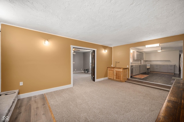 106 N Jamalee Way, Pendleton, IN 46064 - unfurnished living room featuring baseboards, a textured ceiling, a sink, and wood finished floors