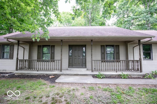 5840 N State Highway 7, Scipio, IN 47273 - ranch-style home with a porch and a shingled roof