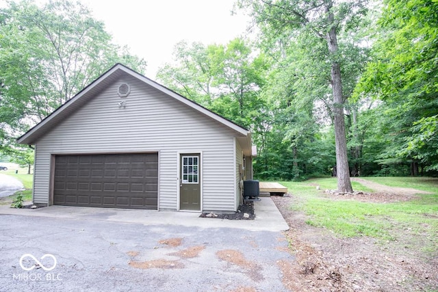 5840 N State Highway 7, Scipio, IN 47273 - detached garage featuring central AC unit and view of wooded area