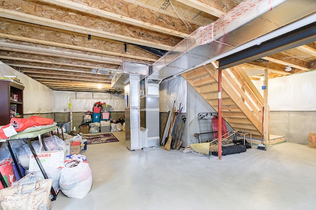 5335 Rum Cherry Way, Indianapolis, IN 46237 - unfinished basement with heating unit and stairway