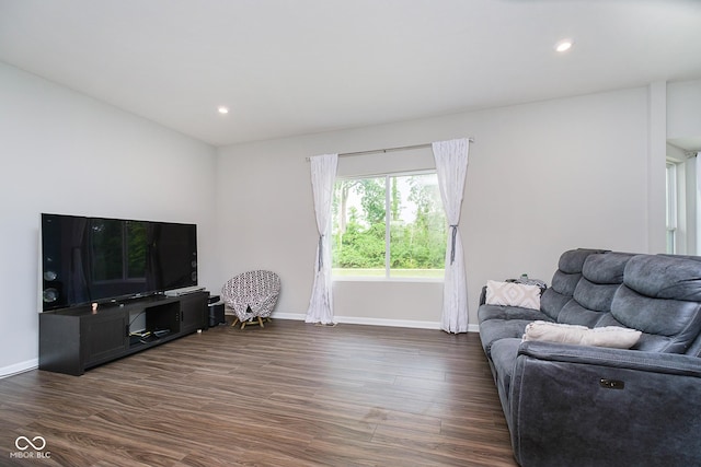5335 Rum Cherry Way, Indianapolis, IN 46237 - living area featuring dark wood-type flooring and recessed lighting