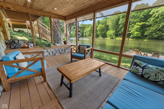 8426 N Chickadee Dr, Morgantown, IN 46160 - sunroom featuring a water view, view of wooded area, and plenty of natural light