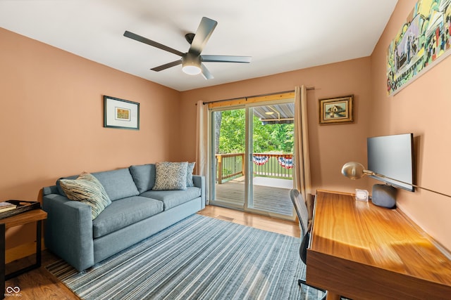 8426 N Chickadee Dr, Morgantown, IN 46160 - living room with light wood-style flooring and ceiling fan