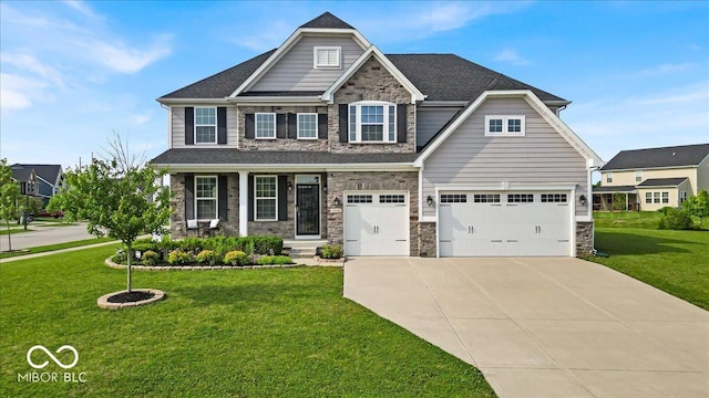 4416 Eaglecrest Pl, Zionsville, IN 46077 - craftsman house featuring concrete driveway, stone siding, and a front yard