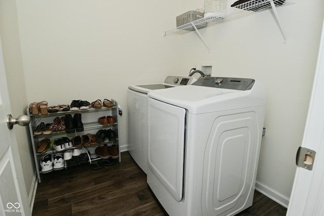 680 Albermarle Dr, Pittsboro, IN 46167 - washroom with washer and clothes dryer, dark wood-type flooring, and baseboards