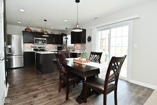 680 Albermarle Dr, Pittsboro, IN 46167 - dining room featuring dark wood finished floors, recessed lighting, and baseboards