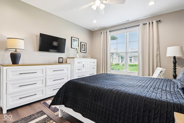 1295 Maclaren Ct, Franklin, IN 46131 - bedroom with dark wood-style floors, recessed lighting, and ceiling fan
