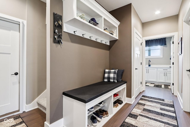 1295 Maclaren Ct, Franklin, IN 46131 - mudroom featuring dark wood finished floors and baseboards