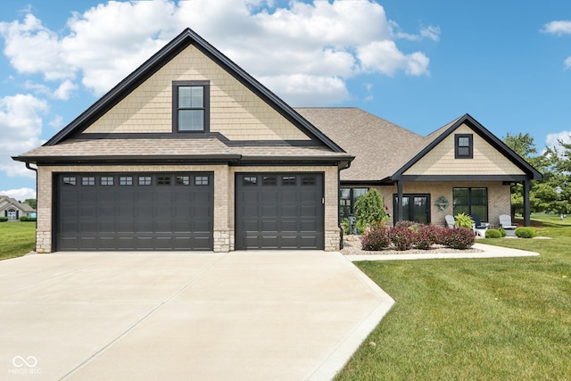 1295 Maclaren Ct, Franklin, IN 46131 - craftsman-style house featuring a front yard, driveway, brick siding, and roof with shingles