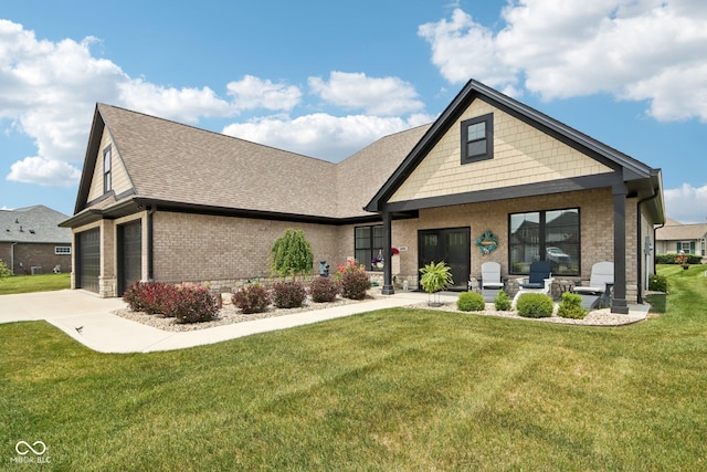 1295 Maclaren Ct, Franklin, IN 46131 - craftsman inspired home featuring brick siding, a front yard, driveway, roof with shingles, and a garage