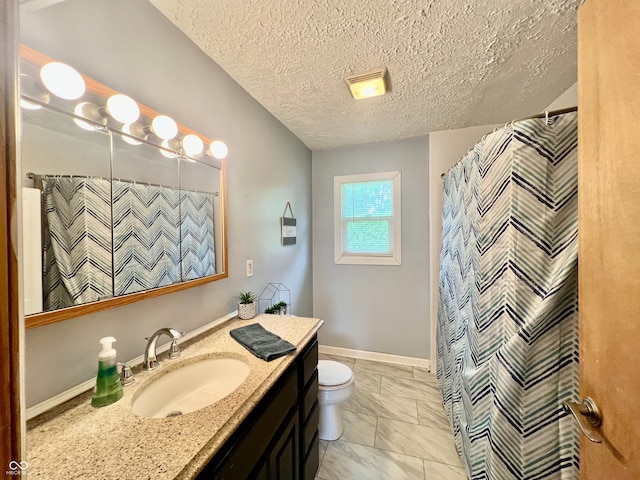 2833 Desoto Way, Columbus, IN 47203 - full bathroom with marble finish flooring, vanity, toilet, a textured ceiling, and curtained shower