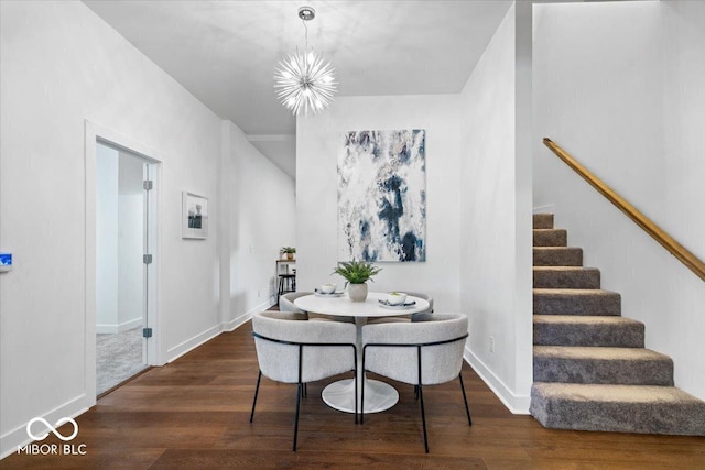 1709 Fletcher Ave, Indianapolis, IN 46203 - dining area with stairway, wood finished floors, and baseboards