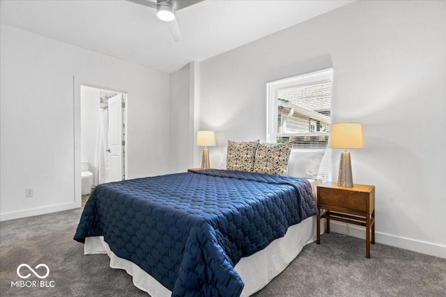 1709 Fletcher Ave, Indianapolis, IN 46203 - bedroom featuring carpet, baseboards, connected bathroom, and ceiling fan