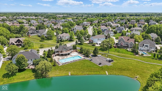 16802 Oak Manor Dr, Westfield, IN 46074 - aerial view of residential area featuring a pool area and a large body of water