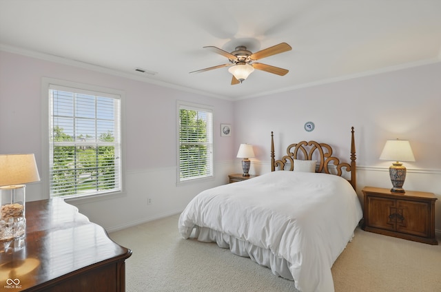 16802 Oak Manor Dr, Westfield, IN 46074 - bedroom featuring light carpet, crown molding, baseboards, and ceiling fan