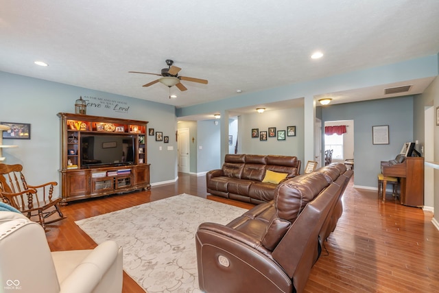 1696 Woodfield Dr, Greenwood, IN 46143 - living area with a ceiling fan, wood finished floors, recessed lighting, and baseboards