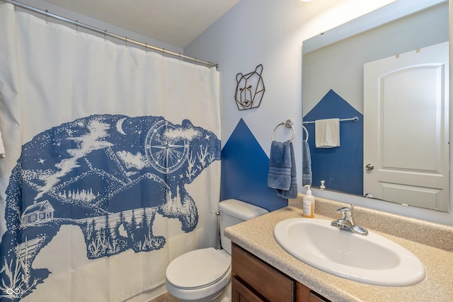 1696 Woodfield Dr, Greenwood, IN 46143 - bathroom with vanity, toilet, and curtained shower