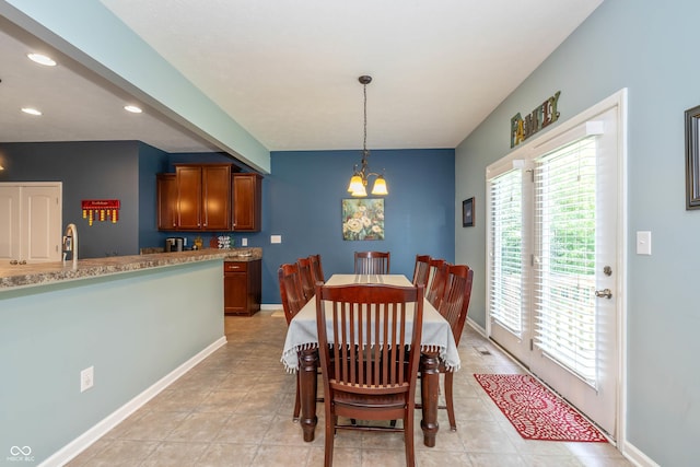 1696 Woodfield Dr, Greenwood, IN 46143 - dining room featuring baseboards, recessed lighting, a chandelier, and light tile patterned floors