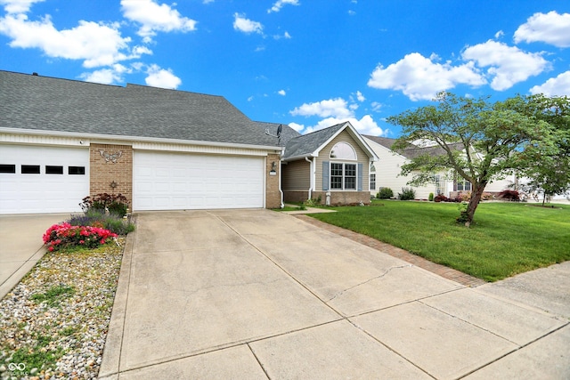 3371 Weathered Rock Cir, Kokomo, IN 46902 - view of front facade featuring brick siding, driveway, a front yard, an attached garage, and a shingled roof
