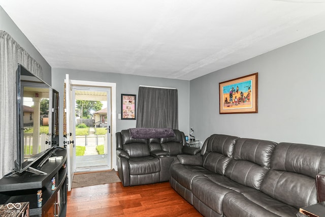 1619 E Bradbury Ave, Indianapolis, IN 46203 - living room featuring dark wood-style flooring