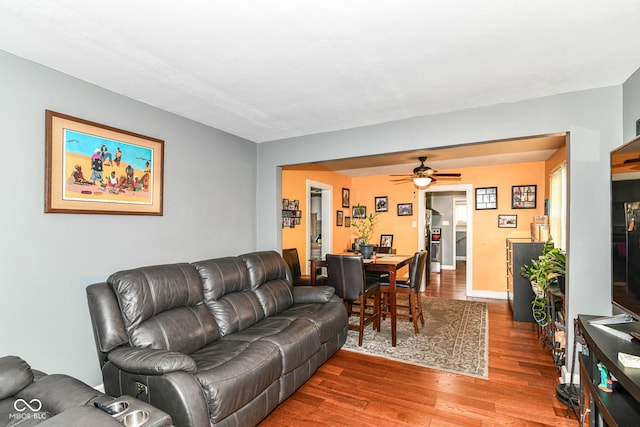 1619 E Bradbury Ave, Indianapolis, IN 46203 - living room with wood finished floors and ceiling fan