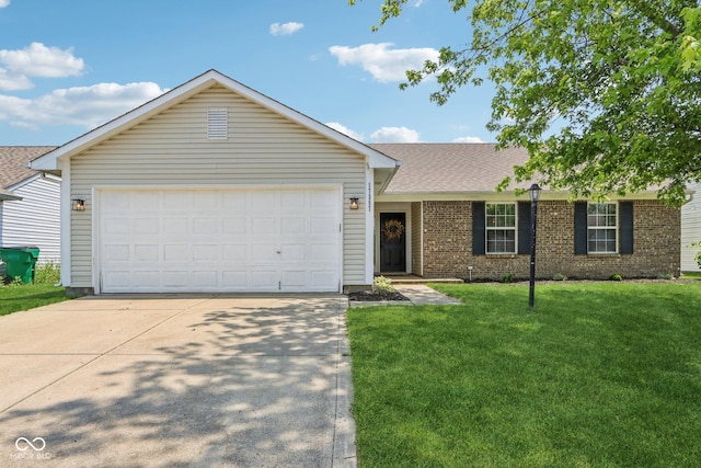17357 Austrian Pine Way, Westfield, IN 46074 - ranch-style home featuring driveway, a front yard, brick siding, a shingled roof, and a garage