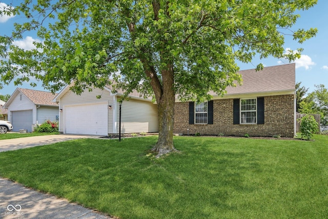 17357 Austrian Pine Way, Westfield, IN 46074 - single story home with a garage, concrete driveway, a front yard, and brick siding