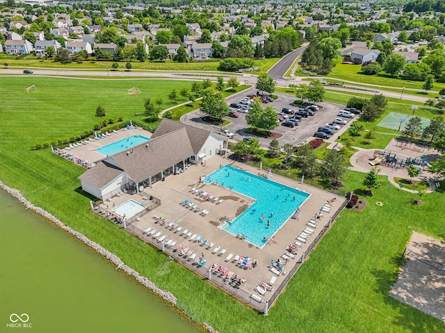 17357 Austrian Pine Way, Westfield, IN 46074 - drone / aerial view of a pool area and a large body of water
