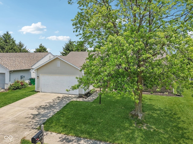17357 Austrian Pine Way, Westfield, IN 46074 - obstructed view of property with driveway, a front yard, an attached garage, and roof with shingles