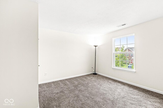 spare room with baseboards, carpet floors, and a textured ceiling