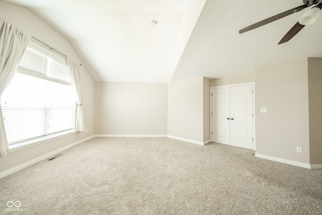 10555 Serra Vista Pt, Fishers, IN 46040 - bonus room with a ceiling fan, lofted ceiling, carpet, and baseboards
