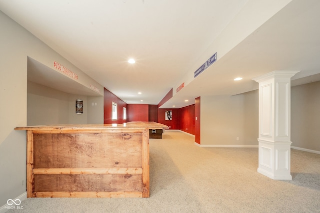 10555 Serra Vista Pt, Fishers, IN 46040 - indoor dry bar featuring light carpet, baseboards, and recessed lighting