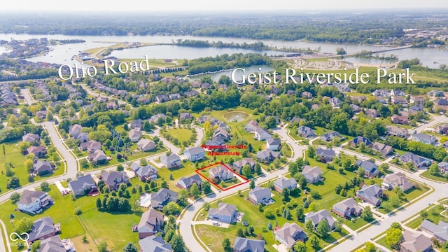 10555 Serra Vista Pt, Fishers, IN 46040 - aerial view of property's location featuring a large body of water and property parcel outlined