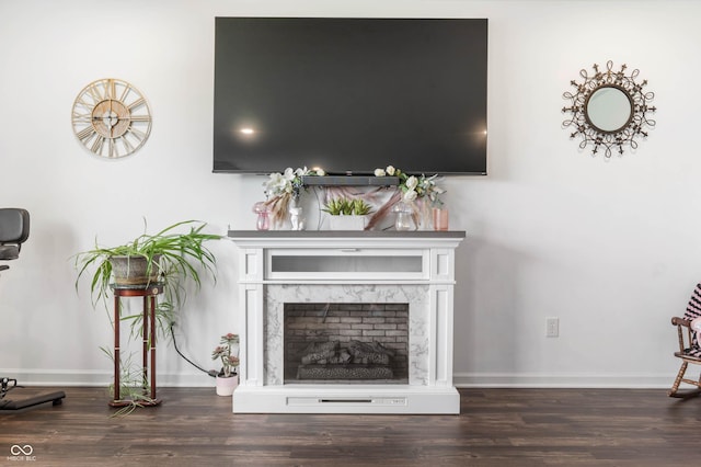 5794 Wintersweet Ln, Whitestown, IN 46075 - living area with wood finished floors, baseboards, and a high end fireplace