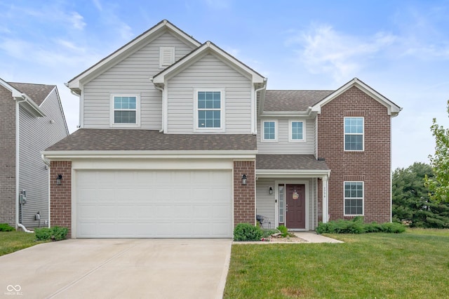 5794 Wintersweet Ln, Whitestown, IN 46075 - traditional-style house with brick siding, an attached garage, concrete driveway, and a front yard