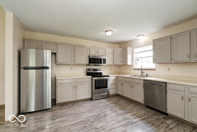 12157 Longstraw Dr, Indianapolis, IN 46236 - kitchen with stainless steel appliances, a sink, light wood-style flooring, and light countertops