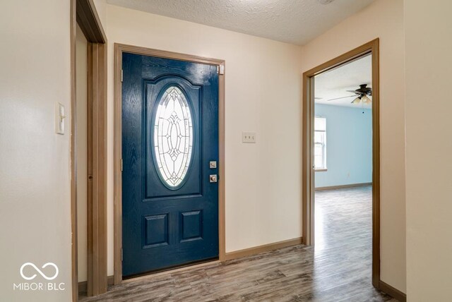 12157 Longstraw Dr, Indianapolis, IN 46236 - entrance foyer with wood finished floors, a textured ceiling, and baseboards