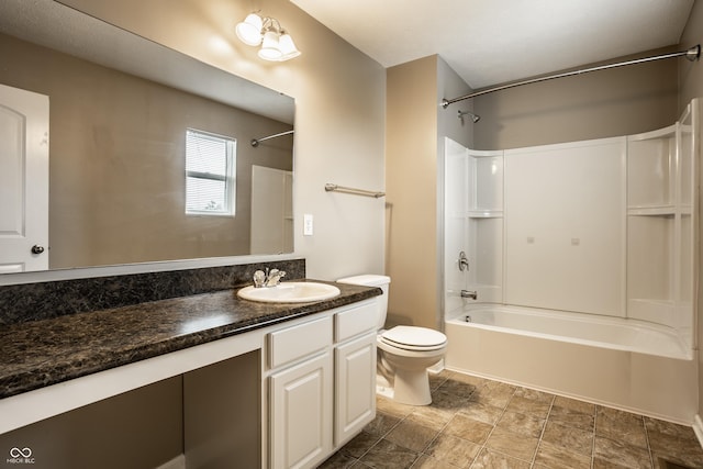 6114 Pebblebrooke Rd, Whitestown, IN 46075 - bathroom featuring bathing tub / shower combination, toilet, vanity, and stone finish floors