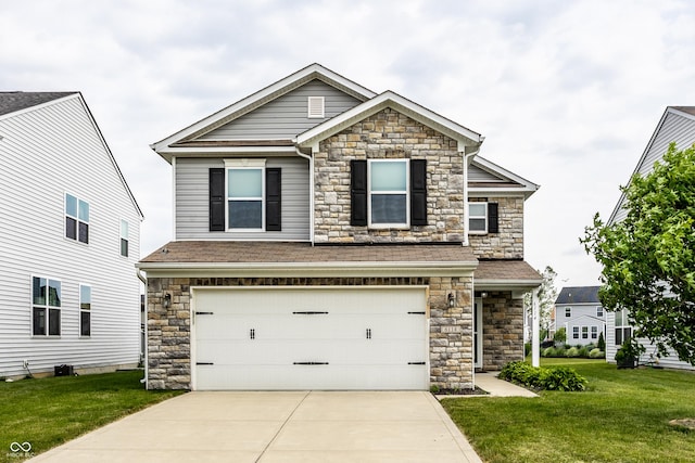 6114 Pebblebrooke Rd, Whitestown, IN 46075 - craftsman inspired home with stone siding, an attached garage, driveway, and a front yard