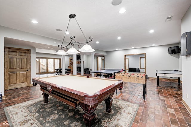 4181 Whitetail Woods Dr, Bargersville, IN 46106 - recreation room featuring recessed lighting, baseboards, billiards, and brick patterned flooring