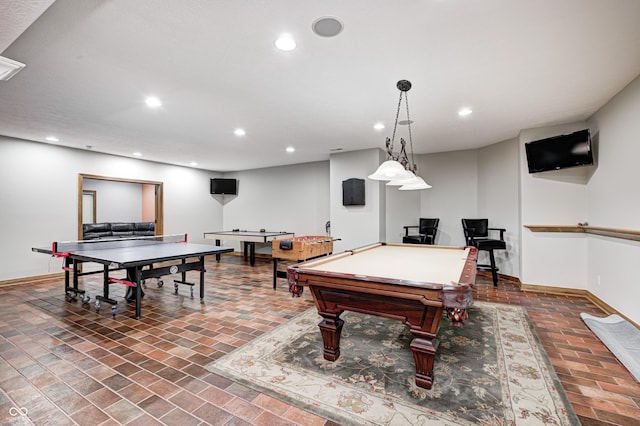 4181 Whitetail Woods Dr, Bargersville, IN 46106 - rec room featuring baseboards, brick floors, recessed lighting, and pool table