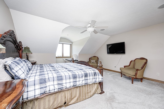 4181 Whitetail Woods Dr, Bargersville, IN 46106 - bedroom with vaulted ceiling, carpet floors, baseboards, and a ceiling fan