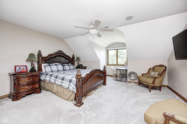 4181 Whitetail Woods Dr, Bargersville, IN 46106 - bedroom featuring vaulted ceiling, carpet, baseboards, and ceiling fan