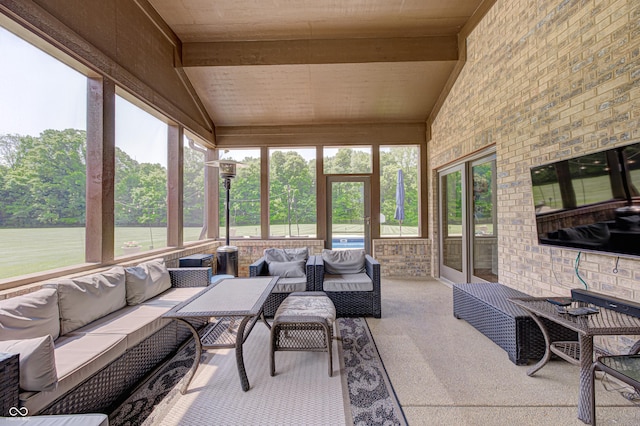 4181 Whitetail Woods Dr, Bargersville, IN 46106 - sunroom with an outdoor hangout area and lofted ceiling