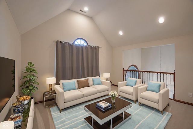 1188 Old Eagle Way, Greenwood, IN 46143 - living area featuring high vaulted ceiling, recessed lighting, and baseboards