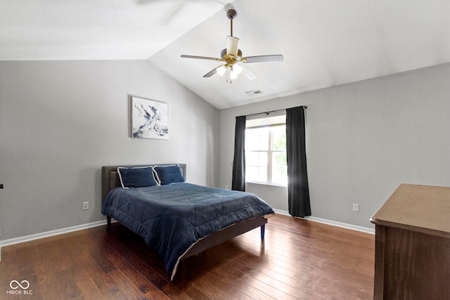 603 Daviess Dr, Westfield, IN 46074 - bedroom with lofted ceiling, wood finished floors, baseboards, and a ceiling fan
